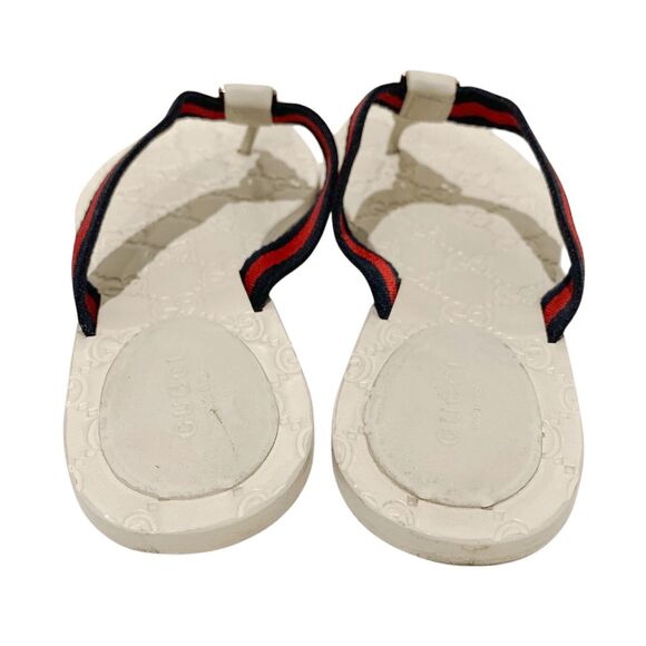 Gucci GG Web Stripe Thong Sandals EU 36.5 US 6.5 White Flip Flop Slide Flat Heel - Picture 7 of 11